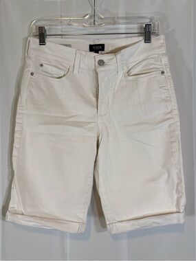 NYDJ Off-White High-Rise Shorts with Branded Button